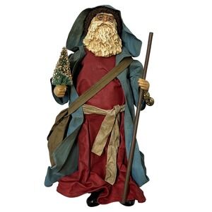 Vintage Paper Mache‎ Santa Clause St Nick Figurine Walking Stick Christmas Tree